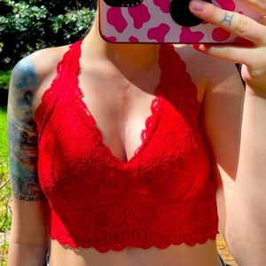 Red lace bralette